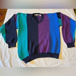 Vintage Perry Ellis oversized, slouchy, color block Shaker knit cotton sweater